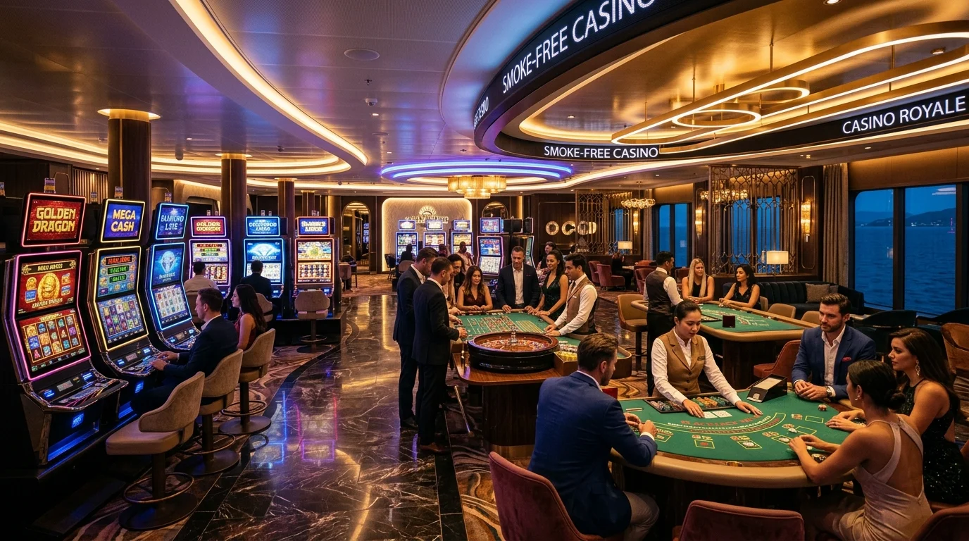 L'espace de jeux The Casino sur Celebrity Xcel avec machines à sous modernes et tables de blackjack